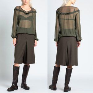 NWT New $203 Patrizia Pepe Olive Sheer Blouse Top Size 6